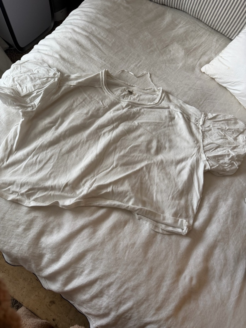 Free People White Short Sleeve Puff Tee szM - Picture 2 of 10